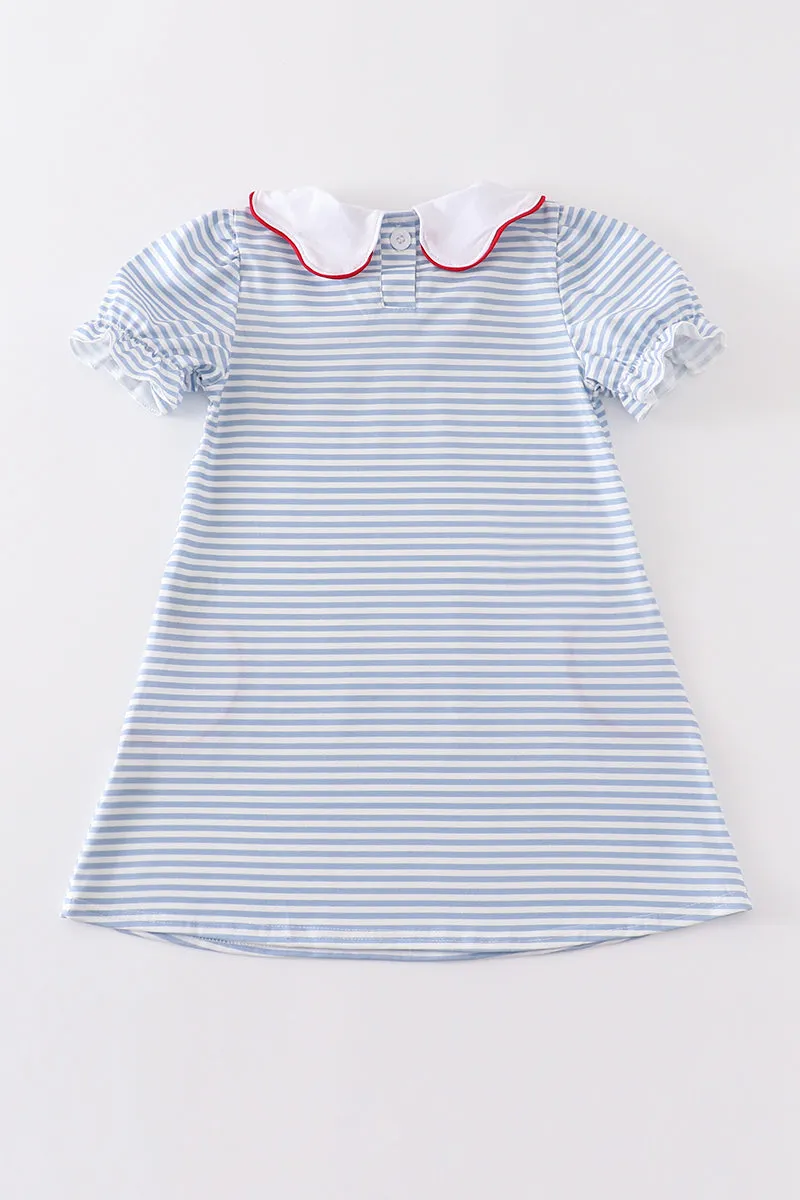 Blue stripe apple applique dress