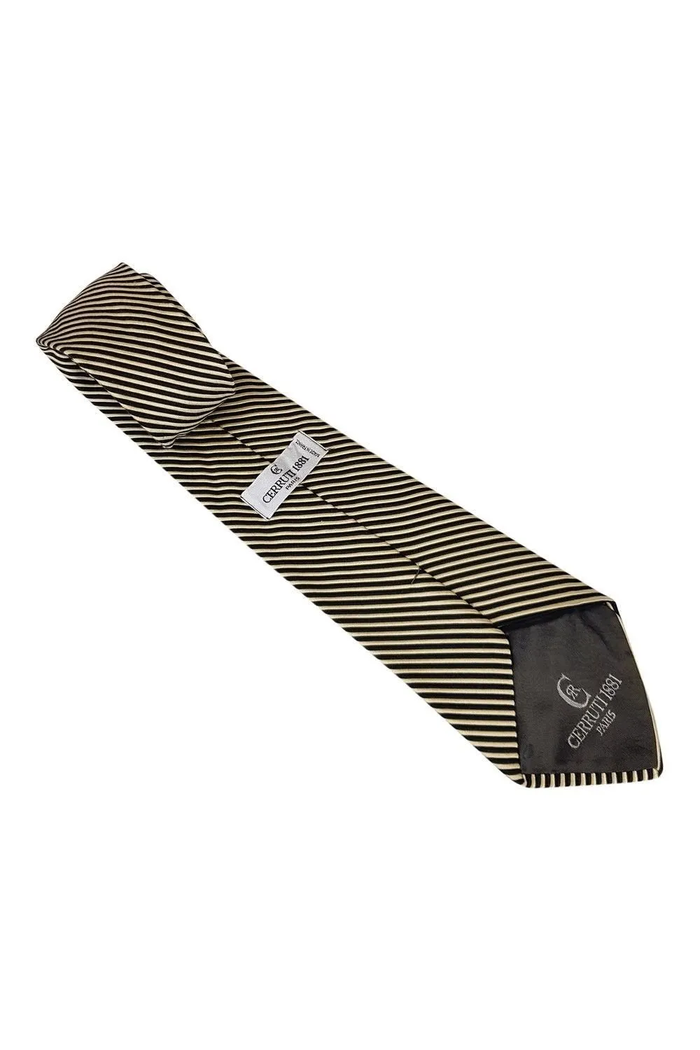 CERRUTI Black and Gold Stripe 60% Silk 40% Cotton Shorter Length Tie (58)