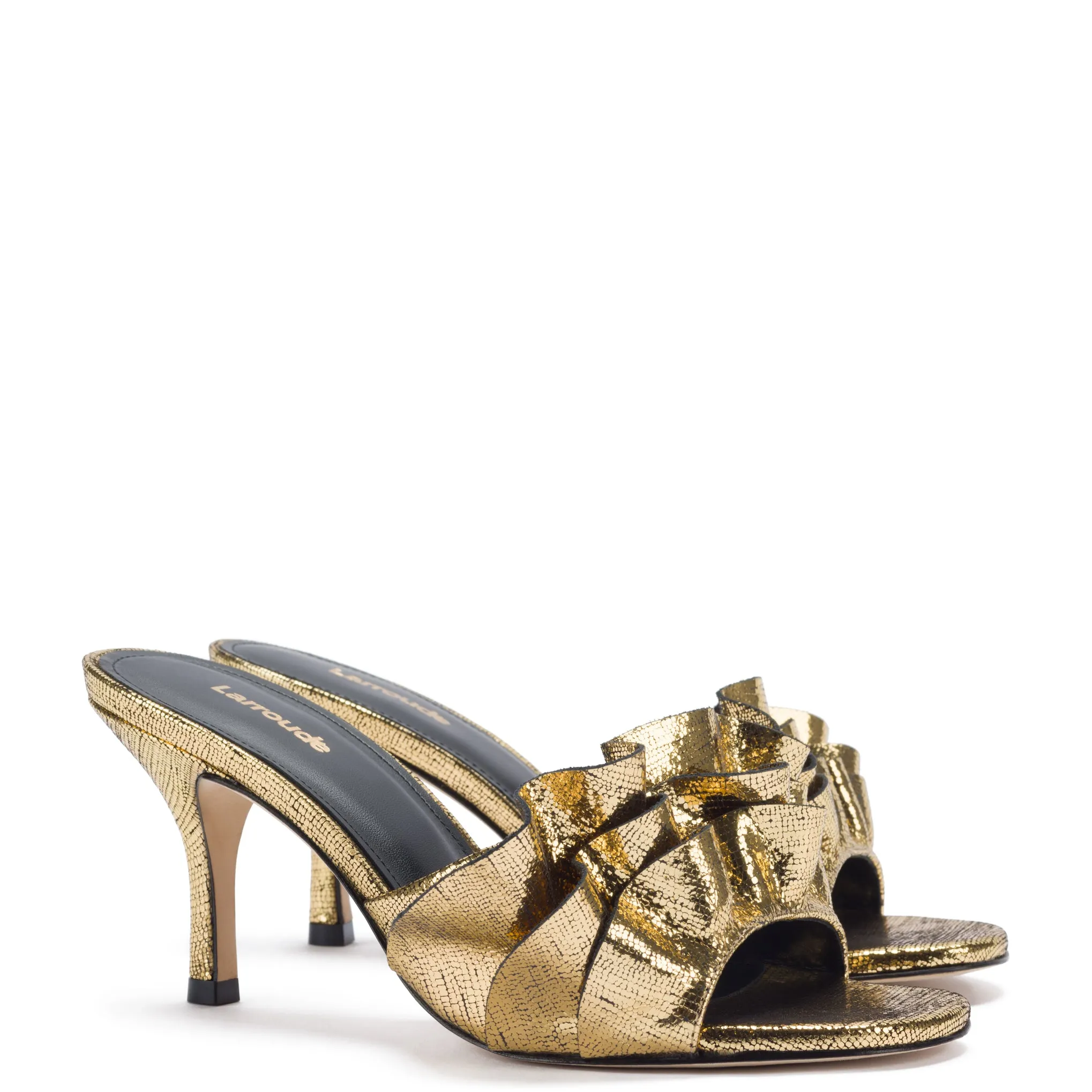 Colette Ruffle Mule In Gold Cracked Metallic Leather