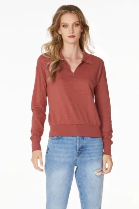 COLLAR LONG SLEEVE RIB HEM TEE