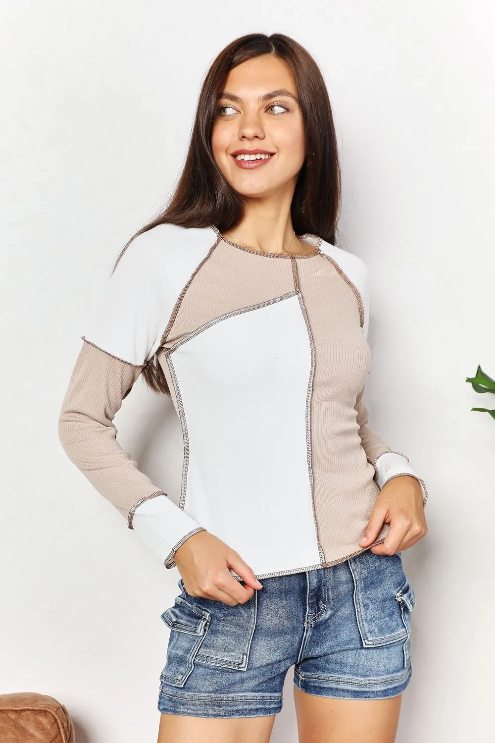 Color Block Exposed Seam Top