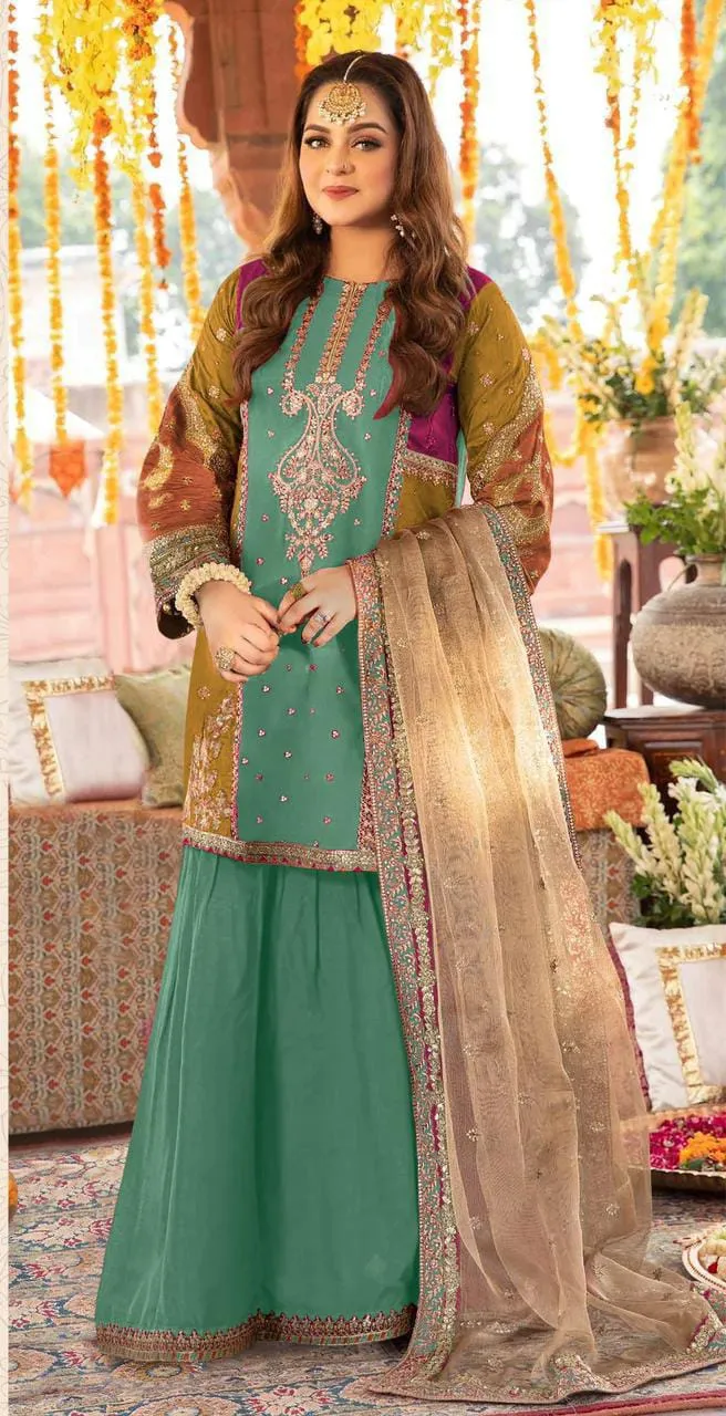 Cotton Silk Garara Set-Sea Green