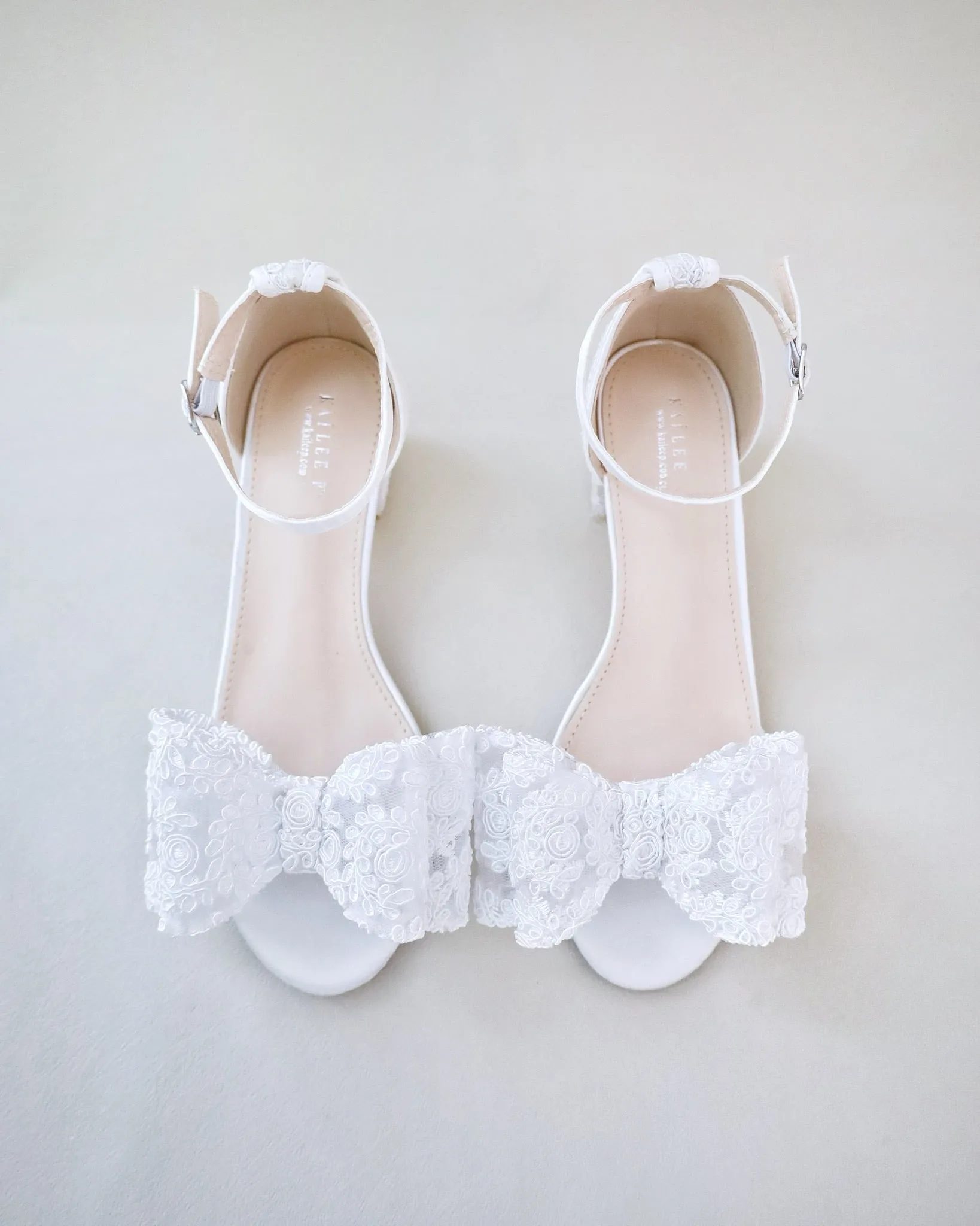 Crochet Lace Block Heel Wedding Sandals with Oversized Lace Bow