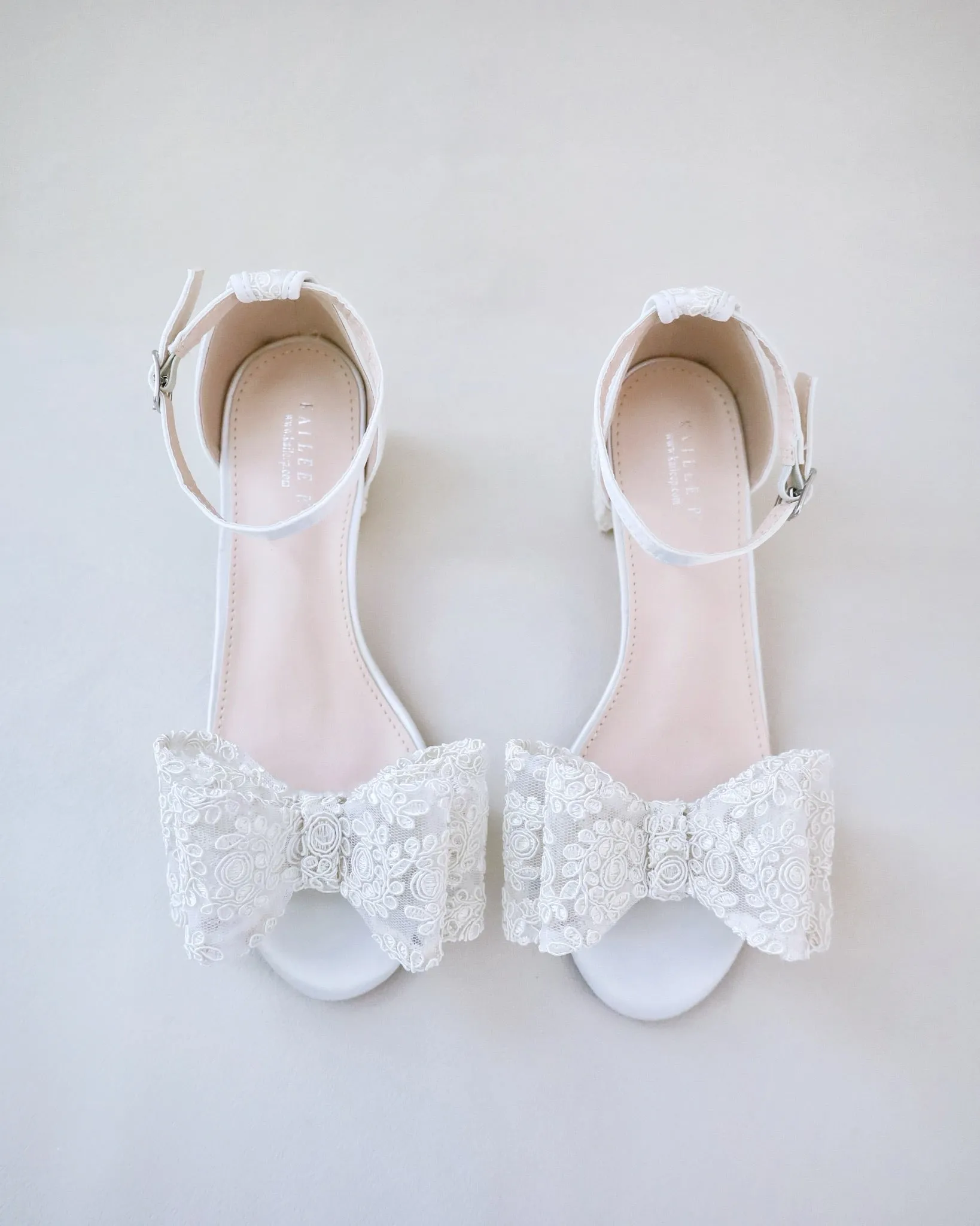 Crochet Lace Block Heel Wedding Sandals with Oversized Lace Bow