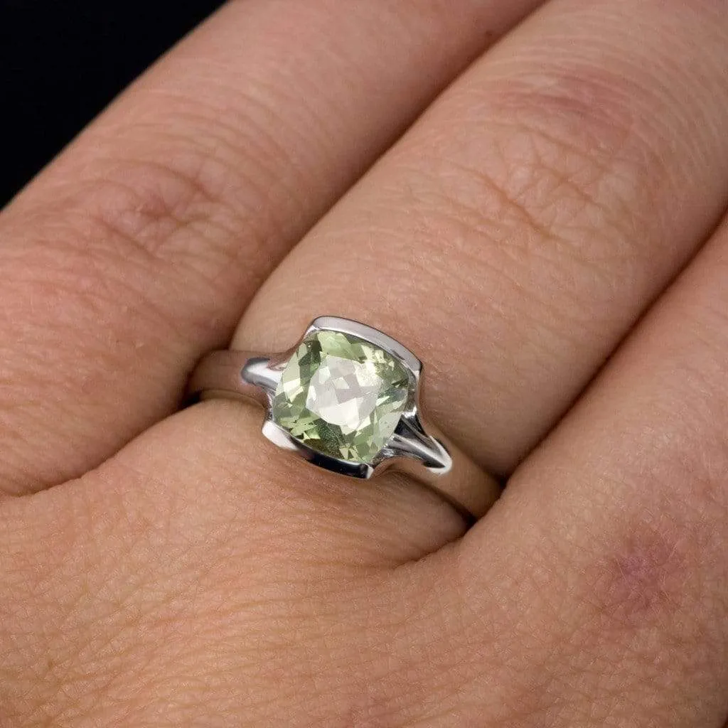 Cushion Green Fair Trade Montana Sapphire Fold Half Bezel Solitaire Engagement Ring