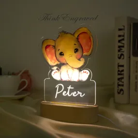 Custom Kids Name Night Light red or Blue - Elephant Name Light