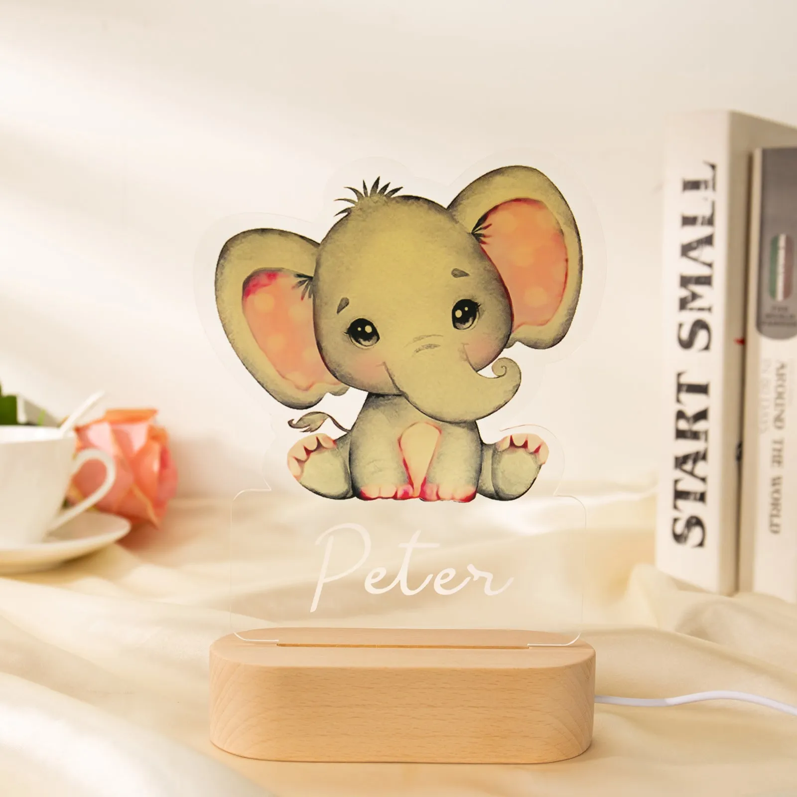 Custom Kids Name Night Light red or Blue - Elephant Name Light