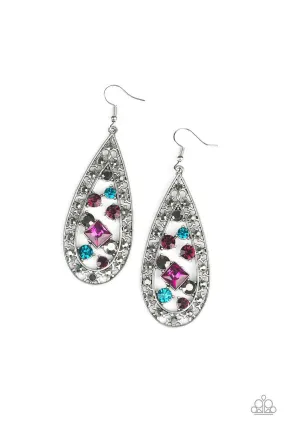 Drop-Dead Dazzle Multi - Blue, Pink, Purple and Hematite Rhinestone Earrings - Paparazzi Accessories