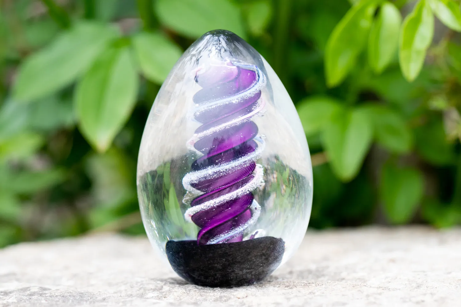 Dual Spiral Helix Glass Egg with Cremation Ashes