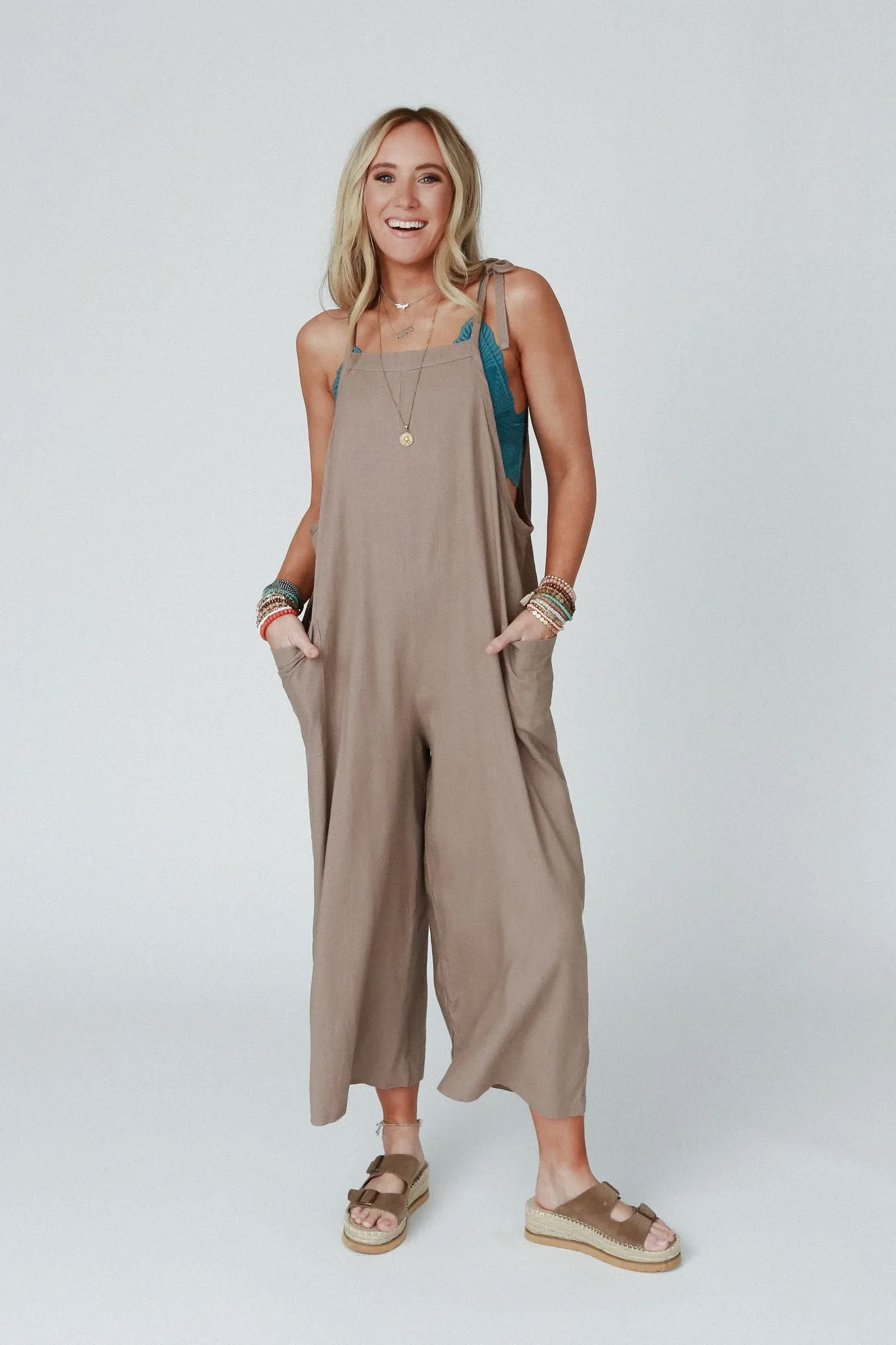 Easy Road Wide Leg Jumpsuit - Khaki