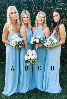 Elegant A Line Sky Blue Mismatched Bridesmaid Dresses Chiffon Long Prom Dresses STK15152