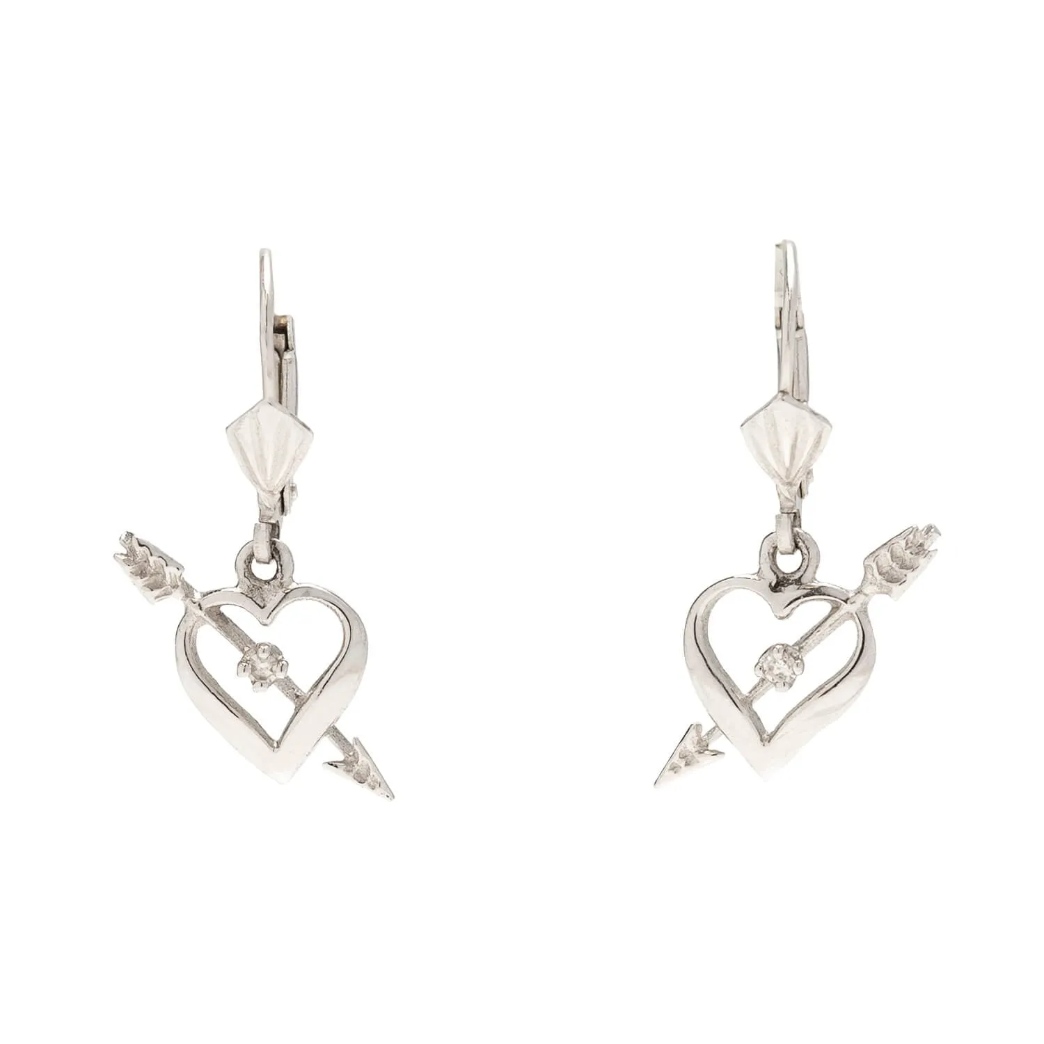 Estate 14kt White Gold   Diamond Heart Earrings