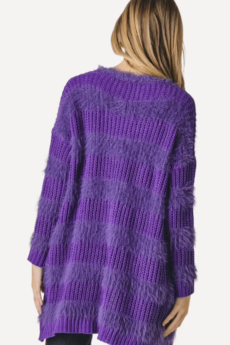 Fur Trim Cardigan in Purple