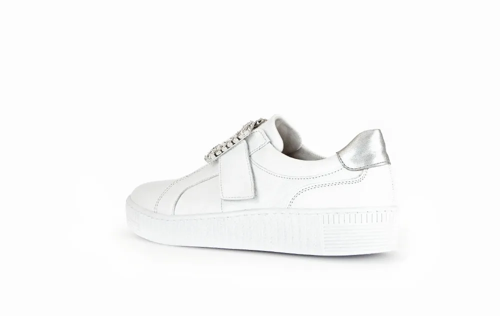 GABOR White Leather slip on trainer with Diamante Buckle 33821