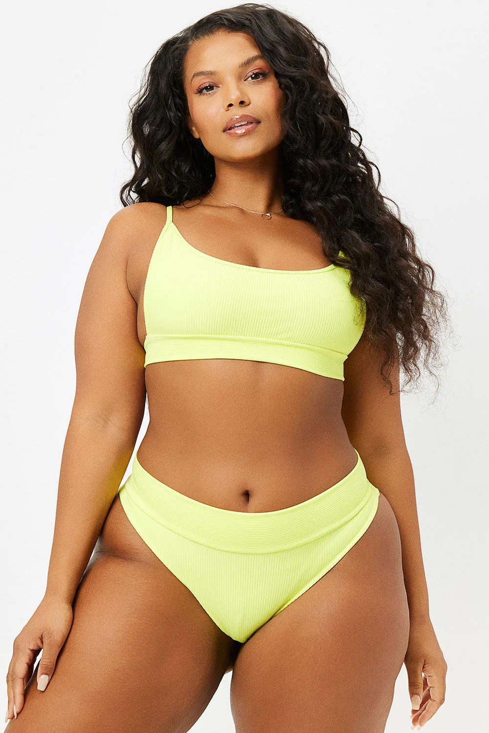 Gavin Ribbed Scoop Bikini Top - Lemonade