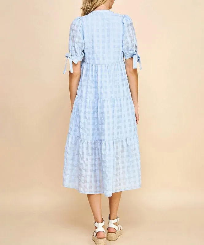 Gingham Print Tunic Dress - Light Blue