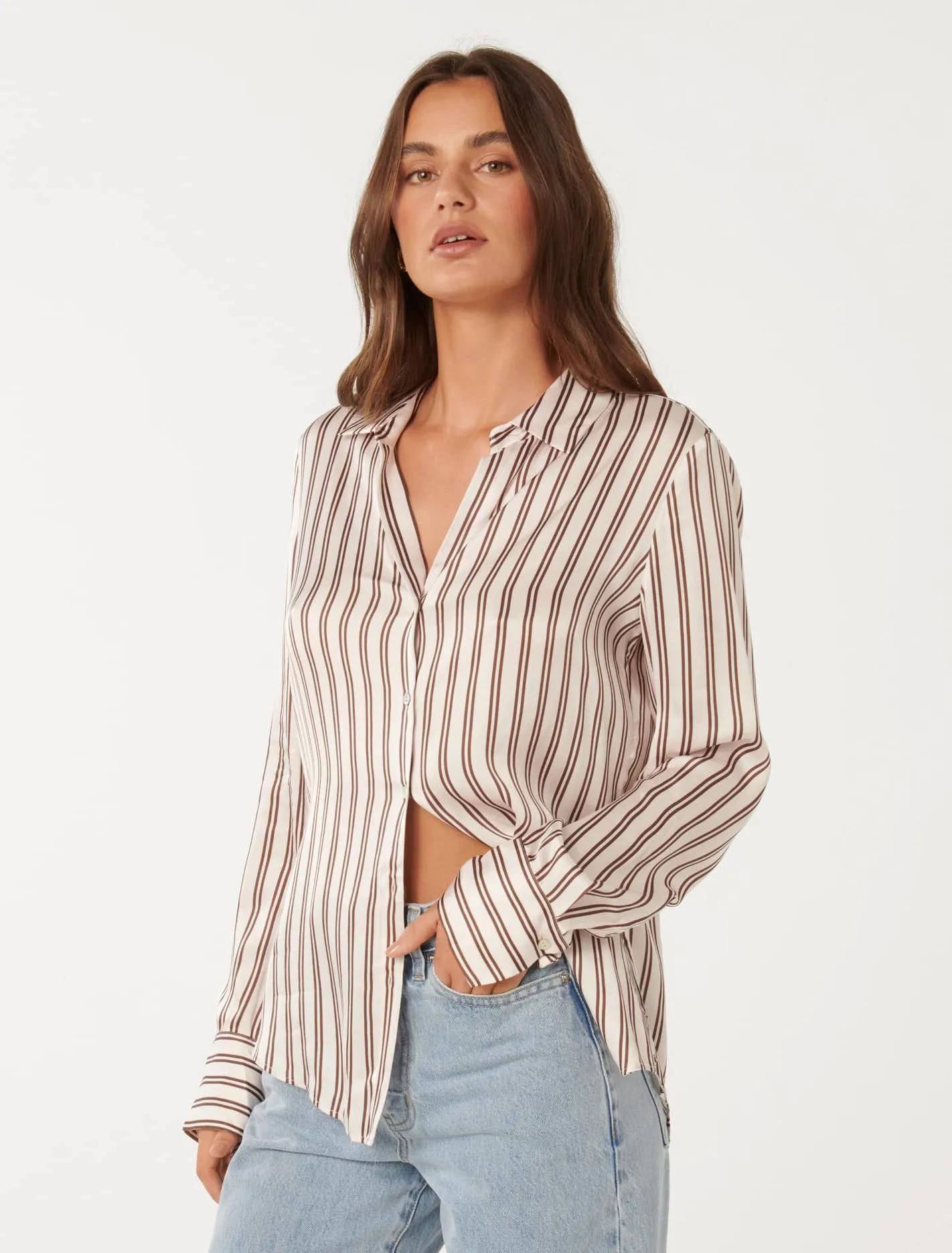 Harvey Notched Neck Satin Shirt