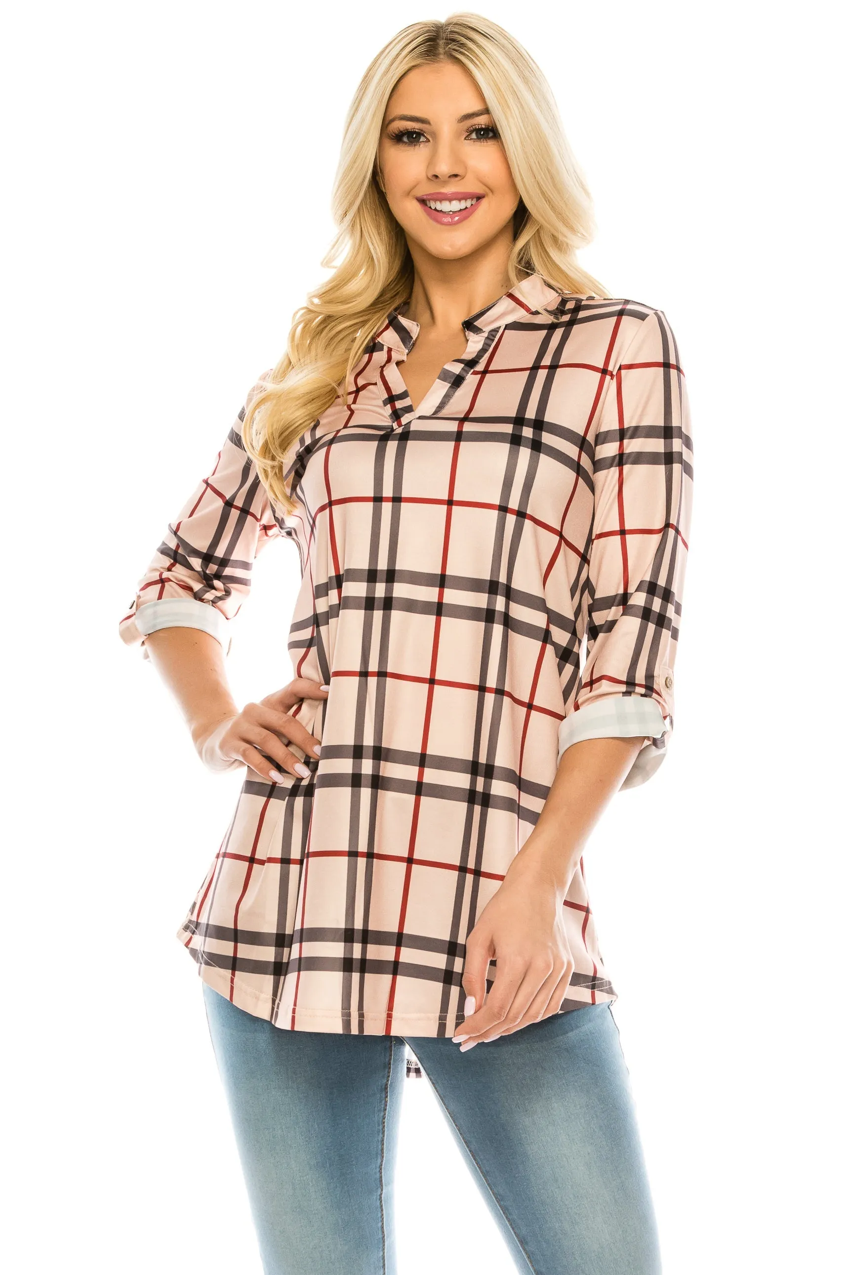 Haute Edition Women's 3/4 Sleeve Tunic Tops S-3X. Plus size available.