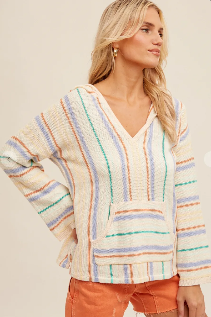 Hem & Thread Vertical Stripe Bell Sleeve Hoodie