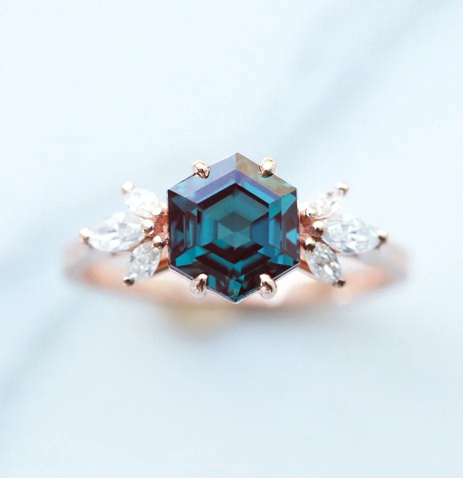 Hexagon Alexandrite Engagement Ring Set