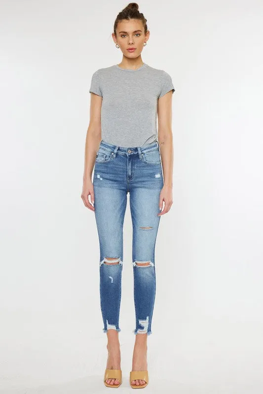 HIGH RISE FRAY HEM ANKLE SKINNYJEANS