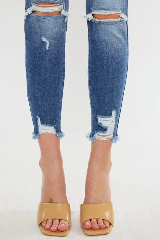 HIGH RISE FRAY HEM ANKLE SKINNYJEANS