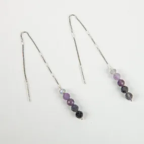 Iolite, Amethyst & Labradorite Threader Earrings