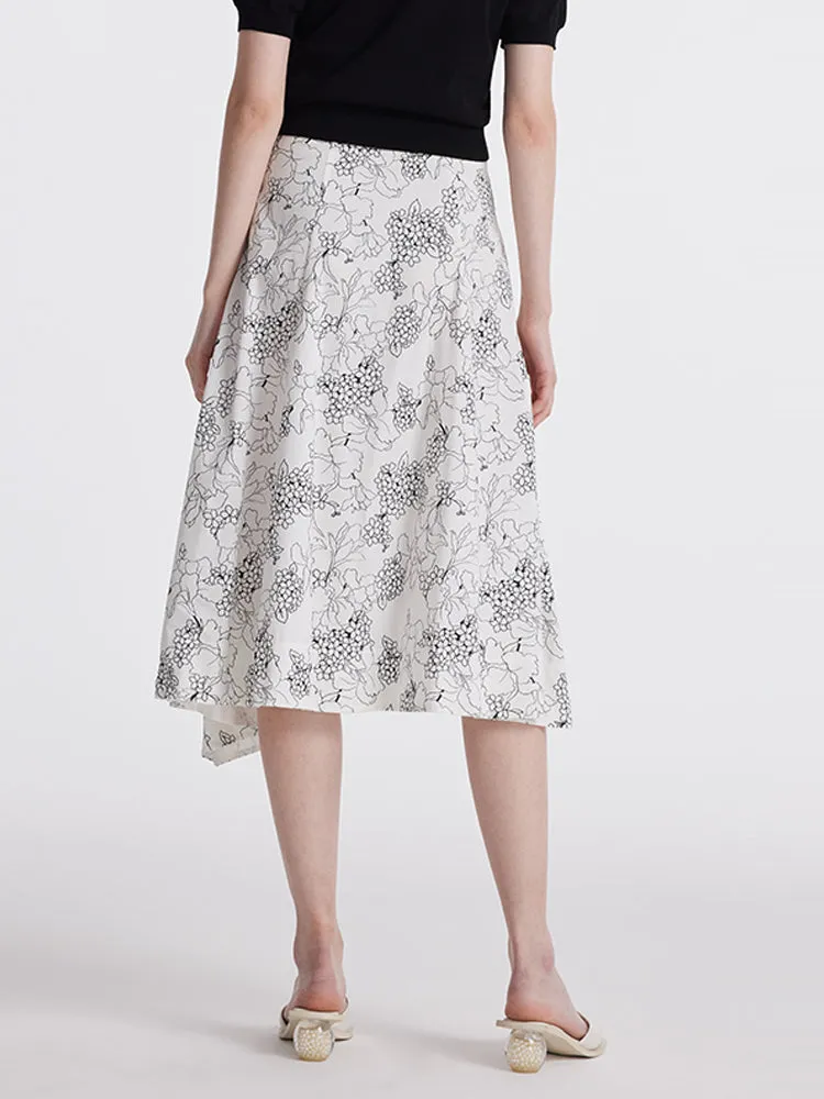 Iris Printed Asymmetric Hem Women Half Skirt