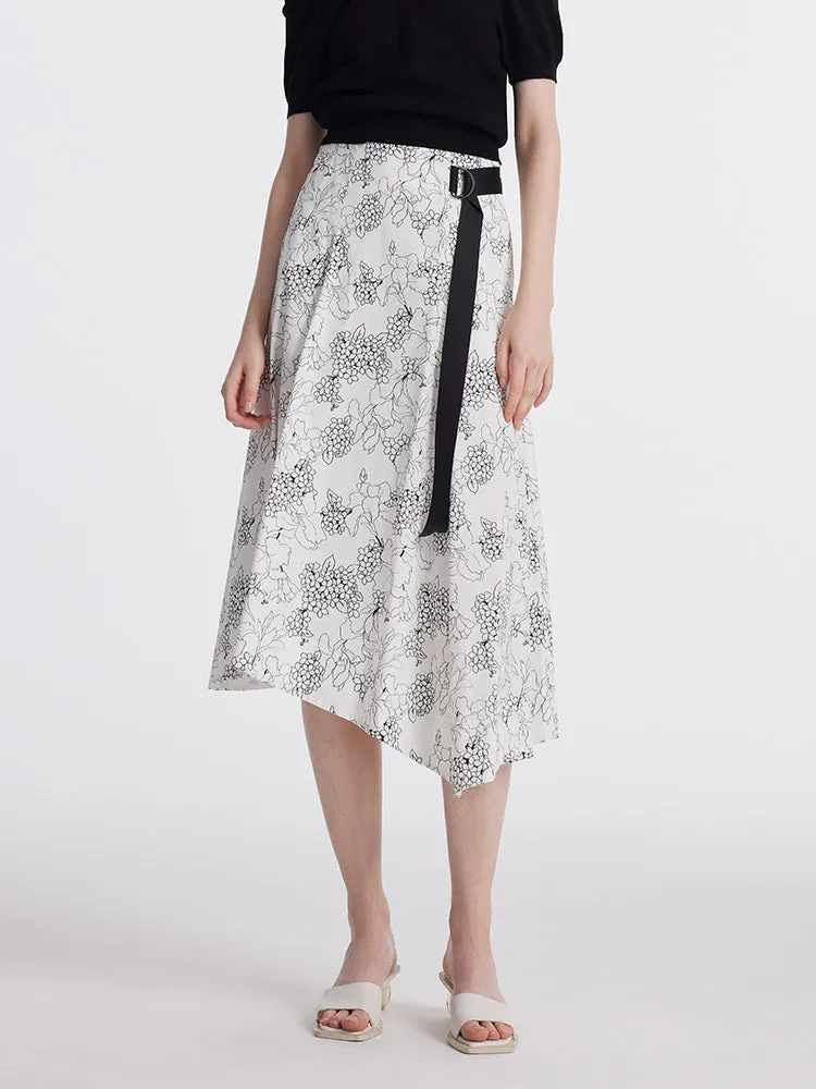 Iris Printed Asymmetric Hem Women Half Skirt