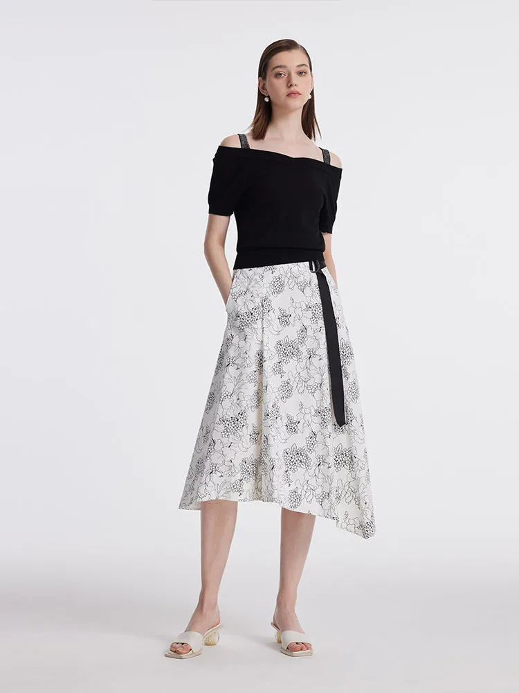 Iris Printed Asymmetric Hem Women Half Skirt