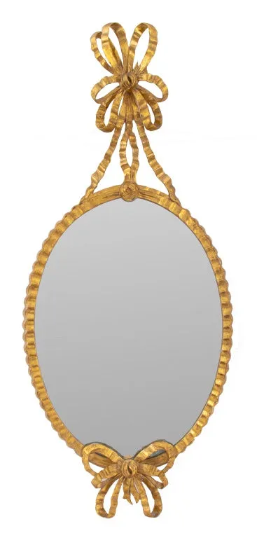 Italian Giltwood Ribbon-Tied Oval Mirror, 20th C.