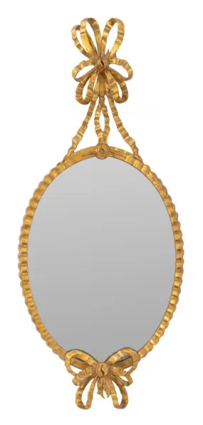 Italian Giltwood Ribbon-Tied Oval Mirror, 20th C.