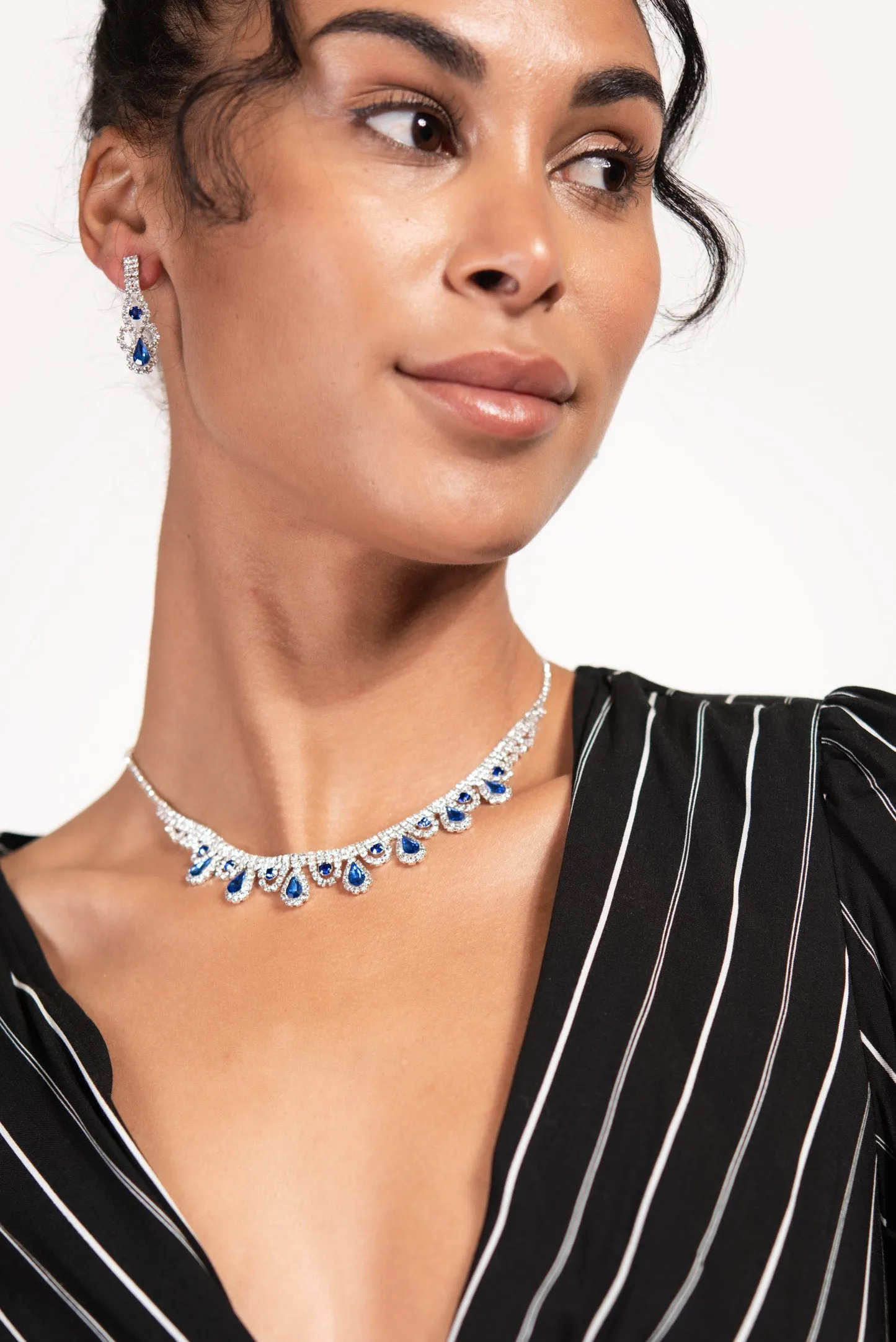 Jaida Scalloped Teardrop Rhinestone Necklace Set