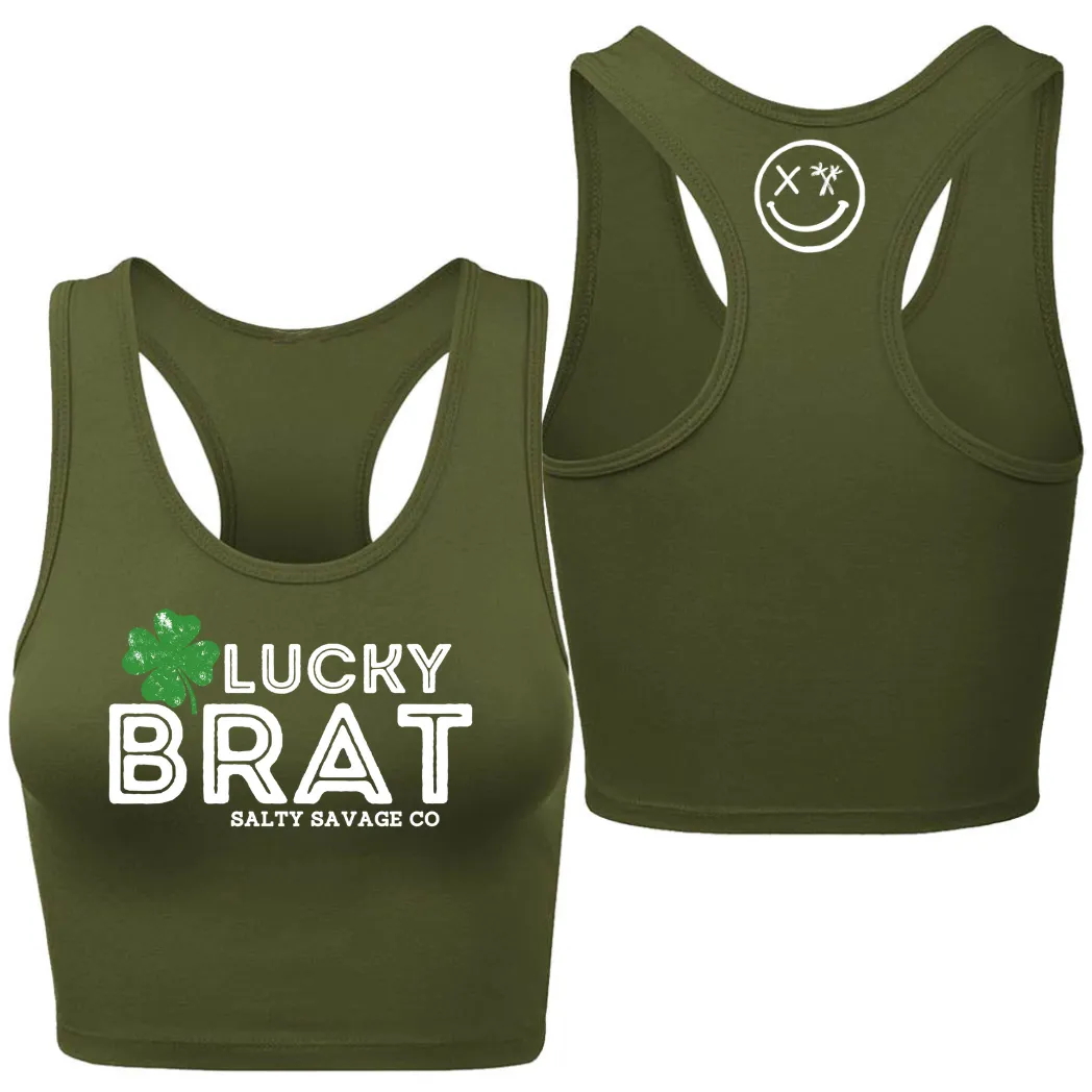 Ladies "LUCKY BRAT" Racerback Crop Tank