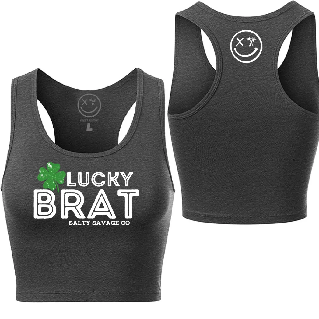 Ladies "LUCKY BRAT" Racerback Crop Tank