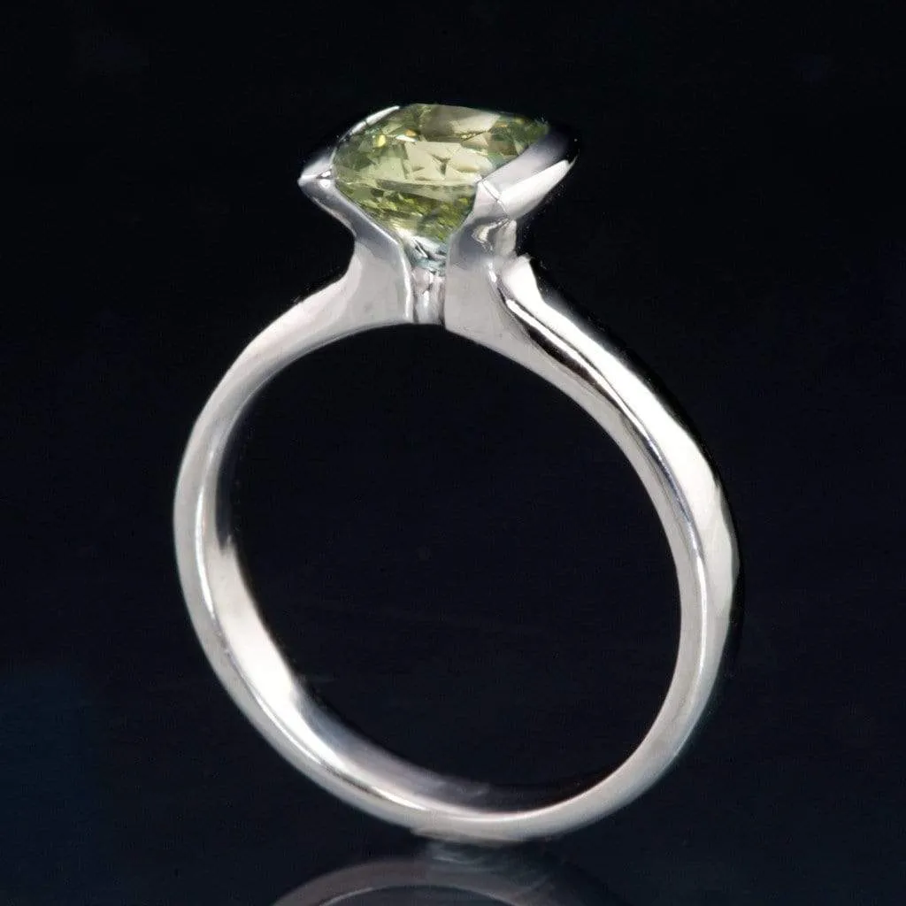 Large Green Fair Trade Montana Sapphire Half Bezel Solitaire Engagement Ring