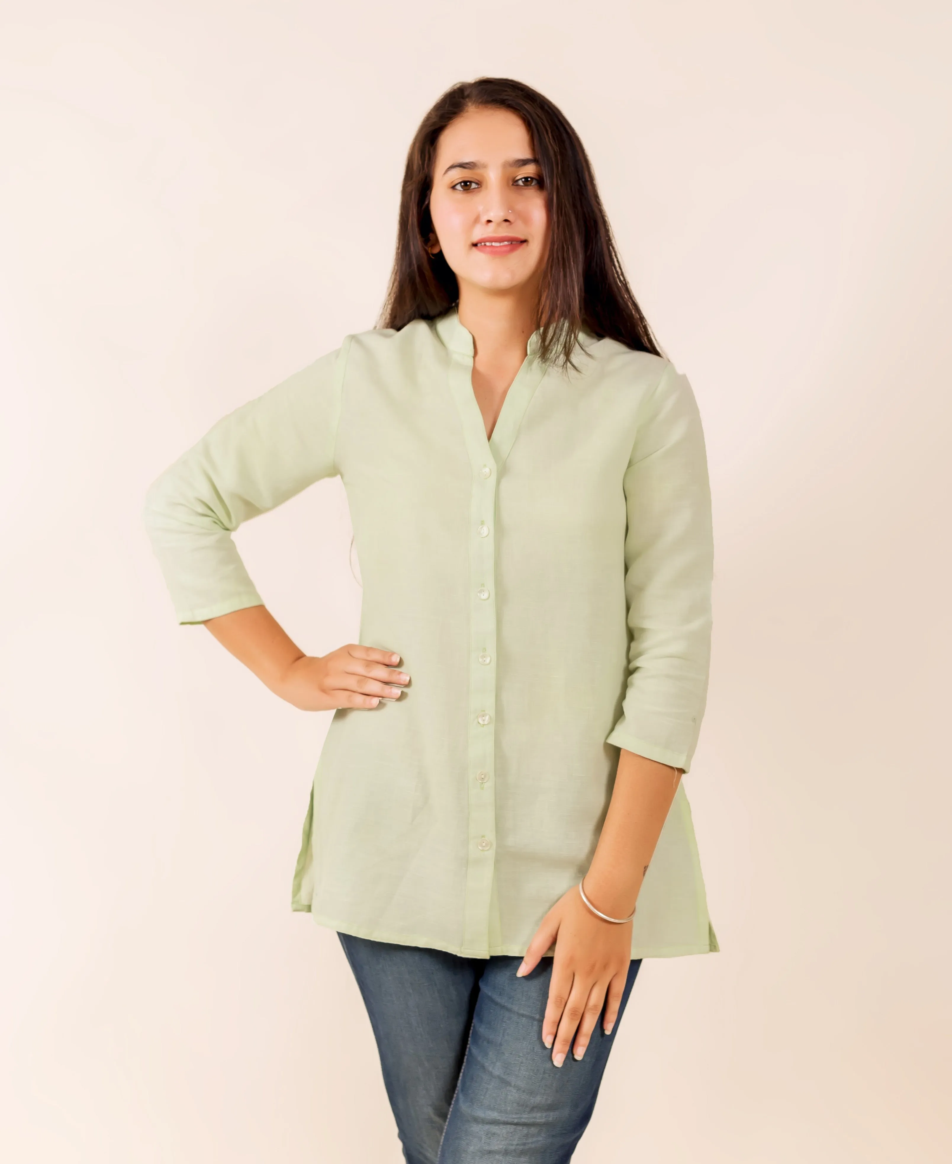 Lime Button Down Linen Top