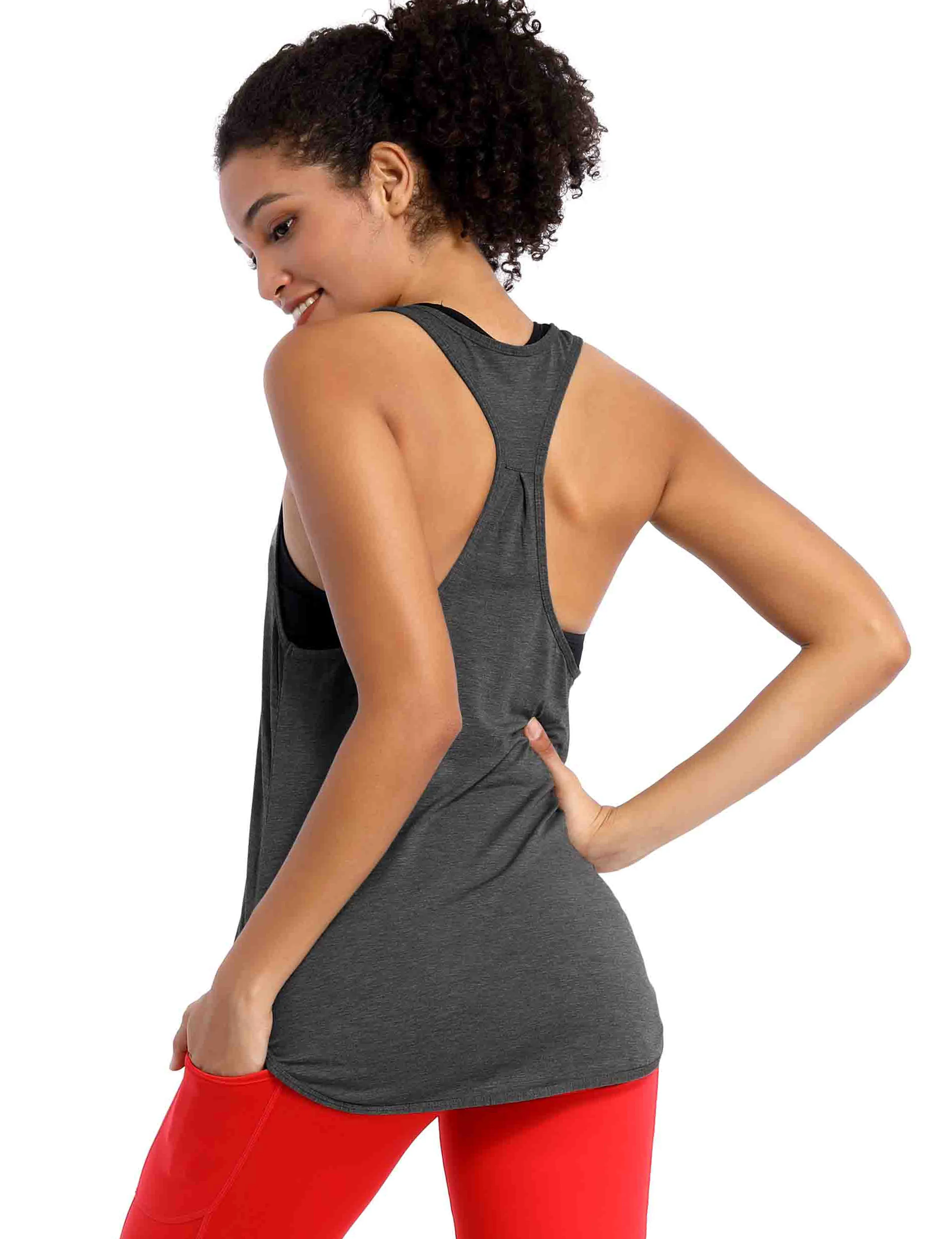 Loose Fit Racerback Tank Top heathercharcoal_yogastudio