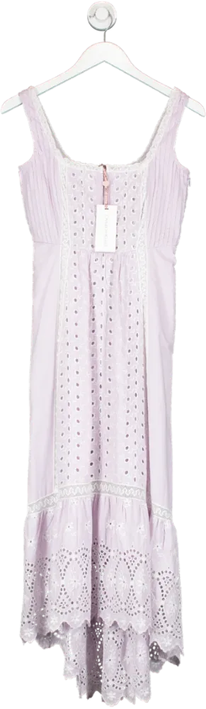 loveshackfancy lilac crochet-trimmed broderie anglaise midi dress UK XXS