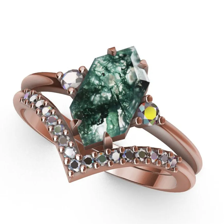 Luna Moss Agate And Alexandrite Ring With Diamond Band