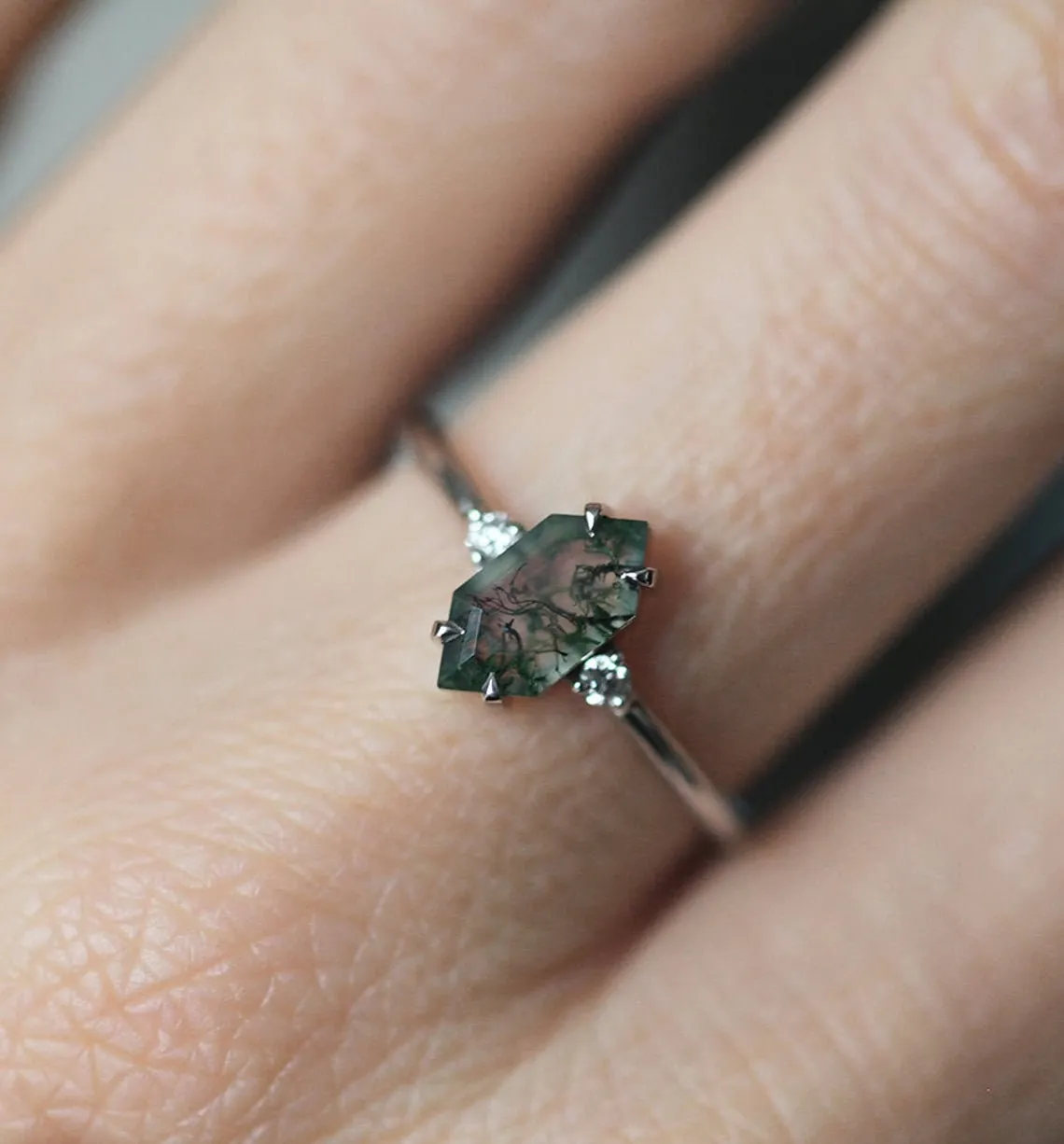 Luna Moss Agate And Alexandrite Ring With Diamond Band