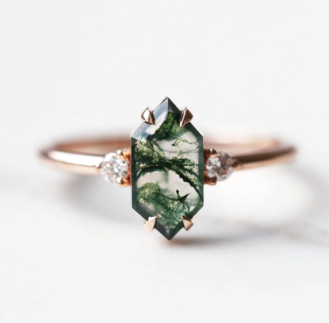 Luna Moss Agate And Alexandrite Ring With Diamond Band