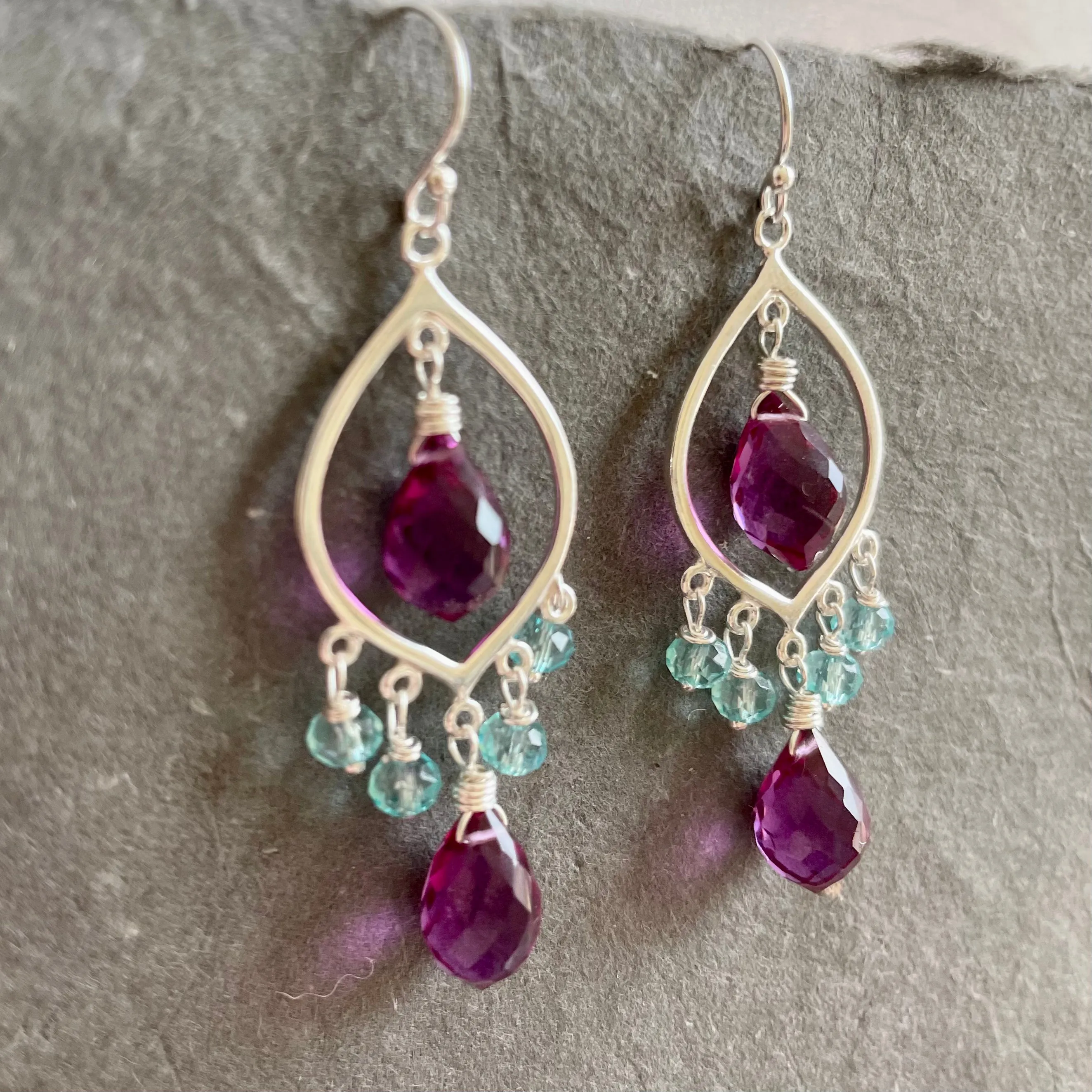 Magenta Quartz Dewdrop Chandelier Earrings