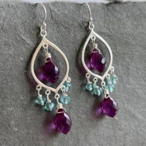 Magenta Quartz Dewdrop Chandelier Earrings