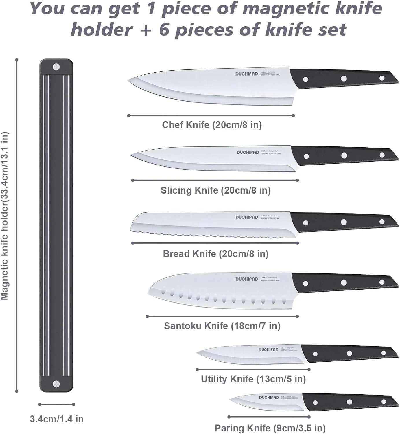 Magnetic Knife Strip With Knife Set / 6 Pieces