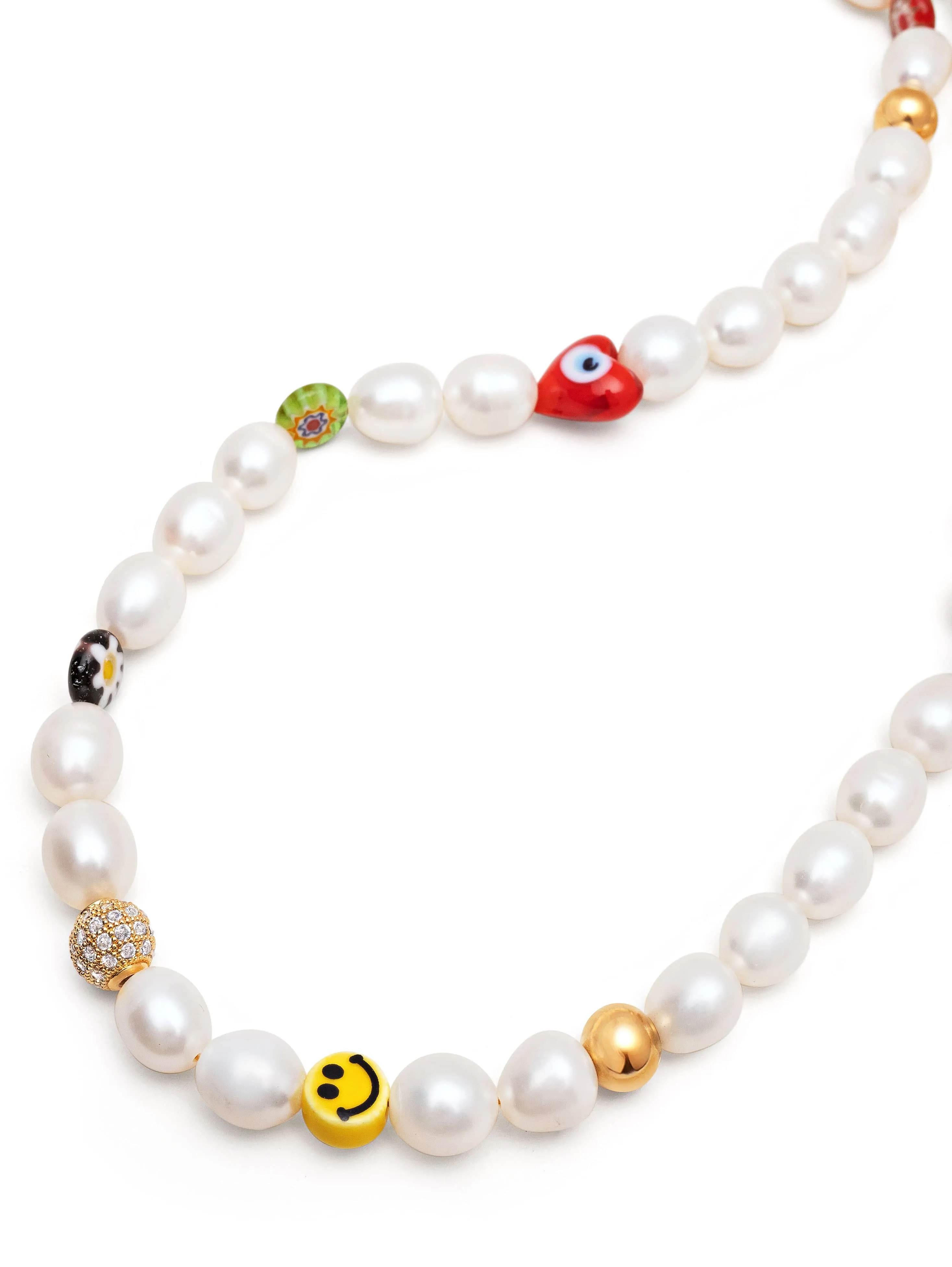 Men's Smiley Face Pearl Choker with Assorted Beads