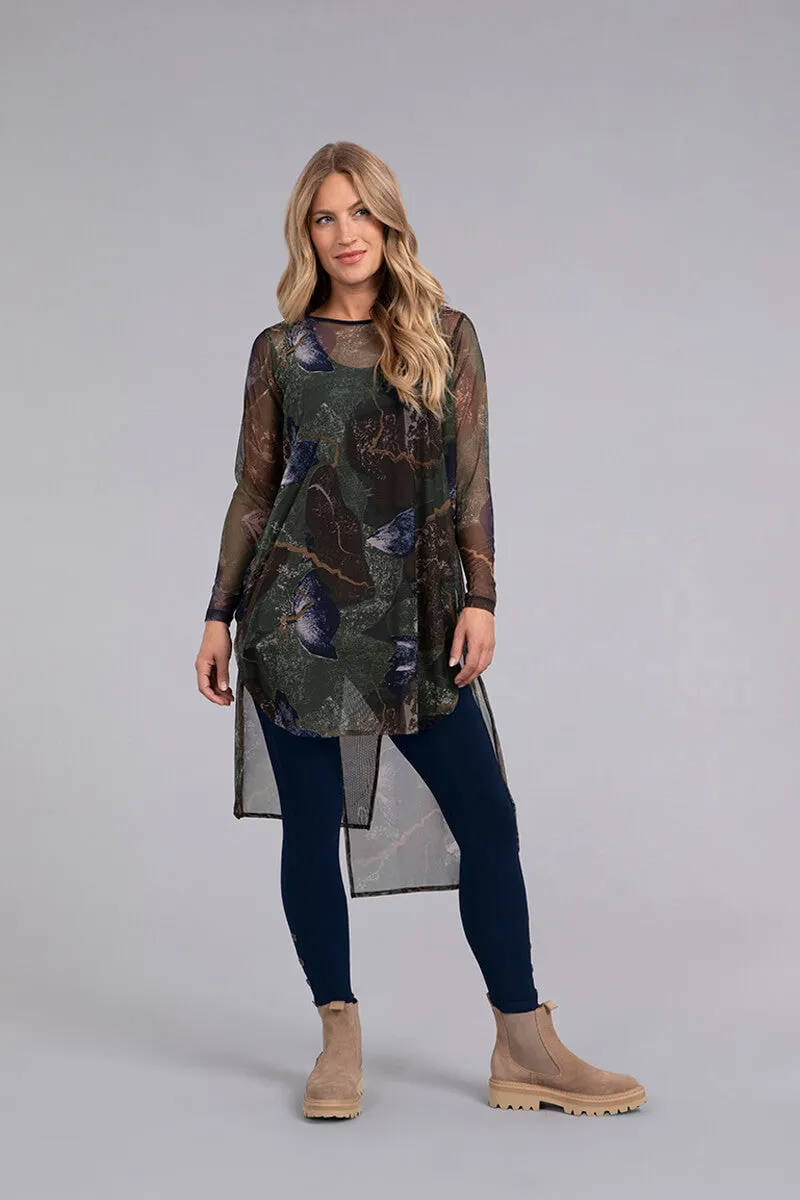 Mesh Step Hem Tunic | Abstract Floral