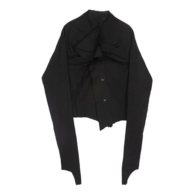 Minami Ruffle Long Sleeve Irregular Shirt - Black