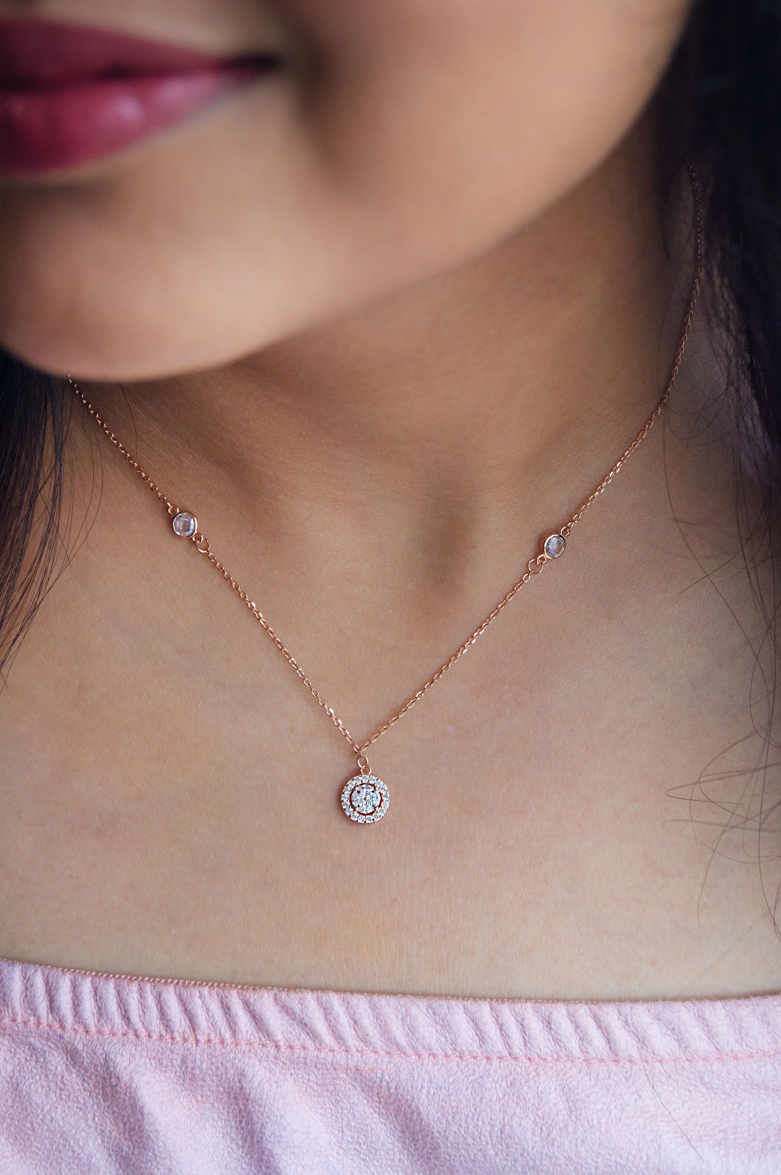 Minimal Cluster Rose Gold Plated Sterling Silver Necklace Set