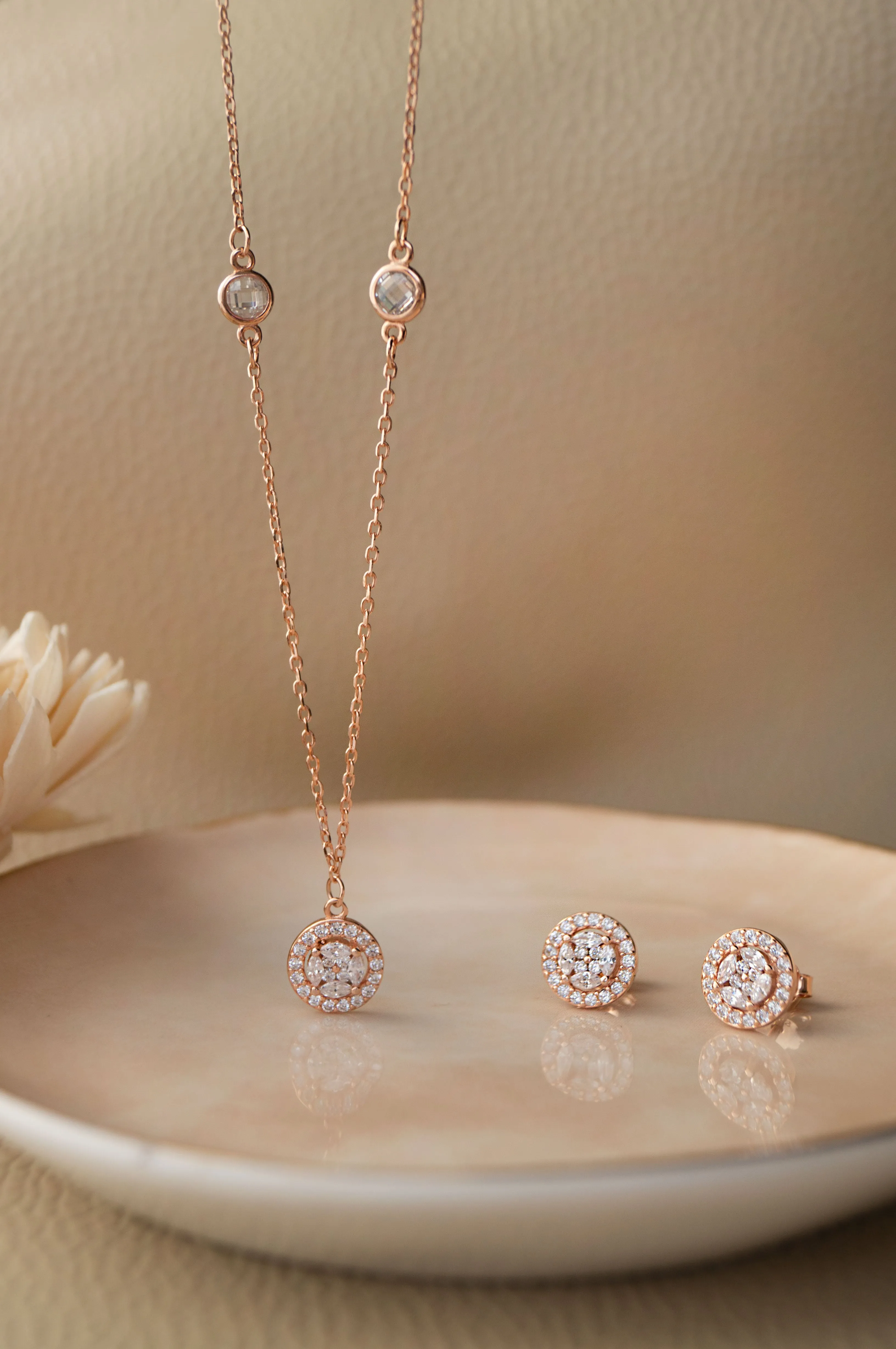 Minimal Cluster Rose Gold Plated Sterling Silver Necklace Set